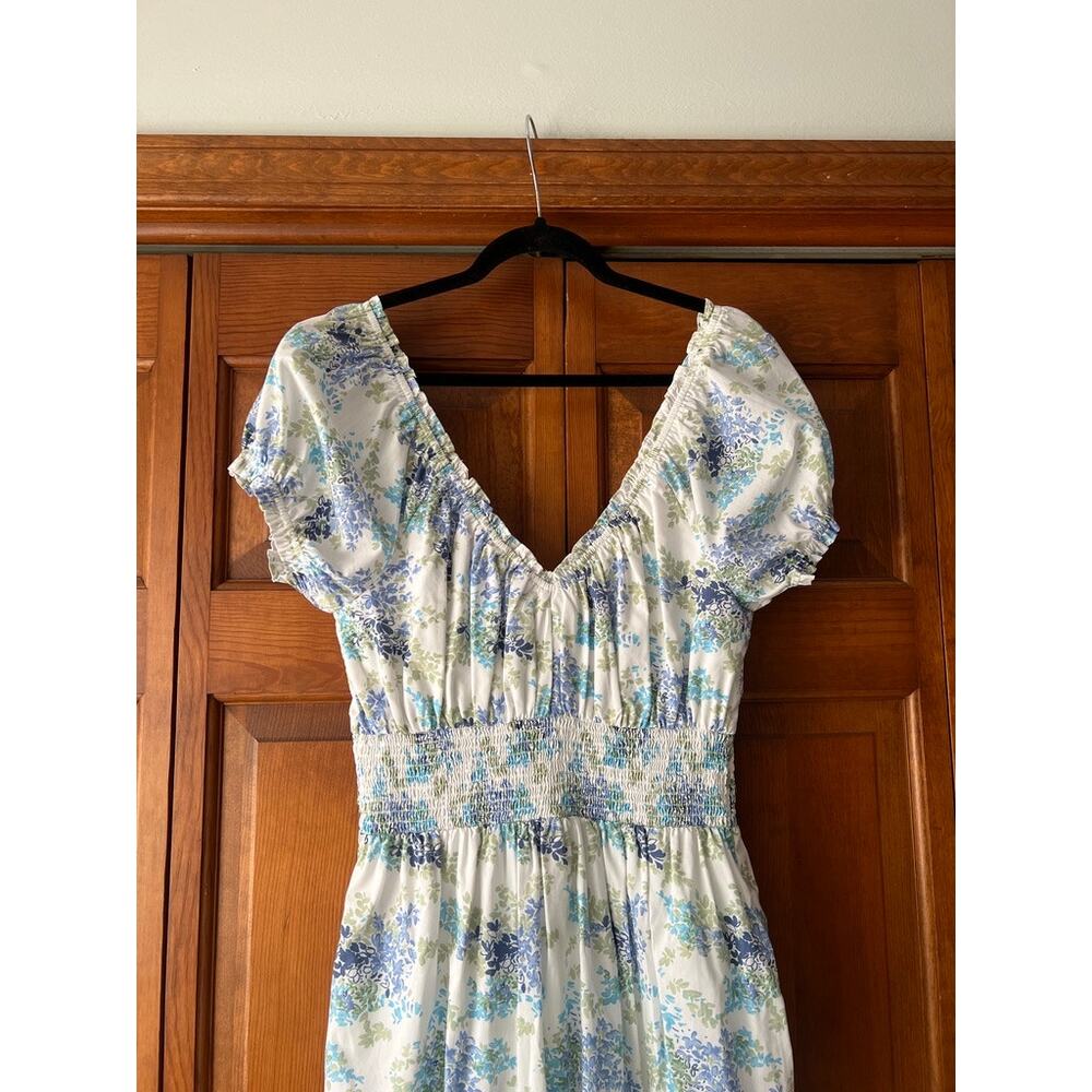 Abercrombie & Fitch Women's Blue Floral Smocked Puff Sleeve Midi Dress Size LT - Picture 11 of 11